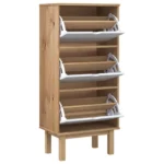 Shoe Cabinet With 3 Drawers - Solid Pine Wood - Brown & White - 55 x 35 x 120cm