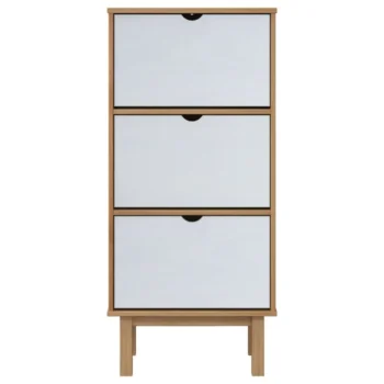 Shoe Cabinet With 3 Drawers - Solid Pine Wood - Brown & White - 55 x 35 x 120cm