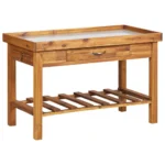 Garden Work Bench With Zinc Top - Solid Acacia Wood - 100 x 50 x 60cm