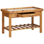 Garden Work Bench With Zinc Top - Solid Acacia Wood - 100 x 50 x 60cm