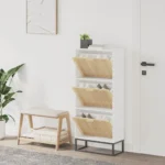 Shoe Cabinet - Solid pinewood And Engineered - White - 52 x 25 x 120cm