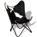 Butterfly Chair - Genuine Goat Leather - Black and White - 74 x 66 x 90cm