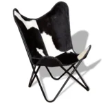 Butterfly Chair - Genuine Goat Leather - Black and White - 74 x 66 x 90cm