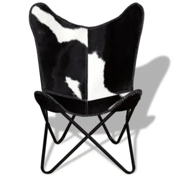 Butterfly Chair - Genuine Goat Leather - Black and White - 74 x 66 x 90cm