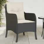 2 Black Poly Rattan Garden Chairs with Cushions - 58.5 x 67 x 86cm