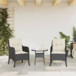 2 Black Poly Rattan Garden Chairs with Cushions - 58.5 x 67 x 86cm