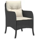 2 Black Poly Rattan Garden Chairs with Cushions - 58.5 x 67 x 86cm