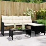 PE Rattan Garden Sofa with Table & Cushions - L-Shaped - Black