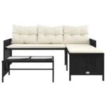 PE Rattan Garden Sofa with Table & Cushions - L-Shaped - Black