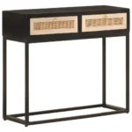 Console Table - Solid Mango Wood And Iron - Black - 90 x 30 x 76cm