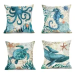 4 Eye-Catching Coastal Motif Cushion Covers - 45cm x 45cm