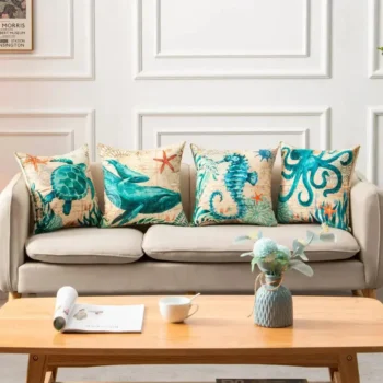 4 Eye-Catching Coastal Motif Cushion Covers - 45cm x 45cm