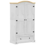 2 Door Bedroom Wardrobe - Solid Pine Wood - White - 102 x 52 x 186cm