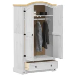 2 Door Bedroom Wardrobe - Solid Pine Wood - White - 102 x 52 x 186cm