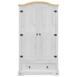 2 Door Bedroom Wardrobe - Solid Pine Wood - White - 102 x 52 x 186cm