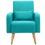 Accent Chair- Linen-Touch Armchair - Wooden Frame - Teal - 93 x 72 x 77cm