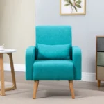 Accent Chair- Linen-Touch Armchair - Wooden Frame - Teal - 93 x 72 x 77cm