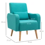 Accent Chair- Linen-Touch Armchair - Wooden Frame - Teal - 93 x 72 x 77cm