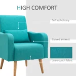 Accent Chair- Linen-Touch Armchair - Wooden Frame - Teal - 93 x 72 x 77cm