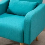 Accent Chair- Linen-Touch Armchair - Wooden Frame - Teal - 93 x 72 x 77cm