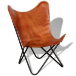 Handmade Real Leather Butterfly Chair - Brown - 74 x 66 x 90cm