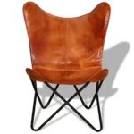 Handmade Real Leather Butterfly Chair - Brown - 74 x 66 x 90cm