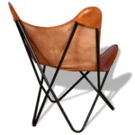 Handmade Real Leather Butterfly Chair - Brown - 74 x 66 x 90cm