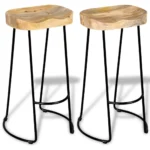 x2 Bar Stools - Solid Mango Wood And Iron - 41 x 44 x 76cm