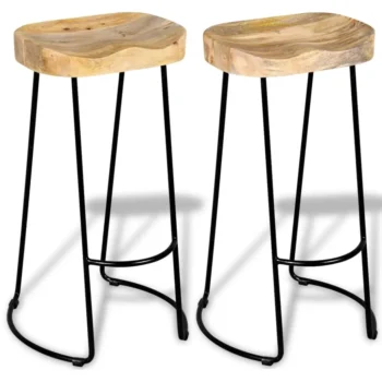 x2 Bar Stools - Solid Mango Wood And Iron - 41 x 44 x 76cm