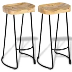 x2 Bar Stools - Solid Mango Wood And Iron - 41 x 44 x 76cm