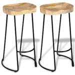 x2 Bar Stools - Solid Mango Wood And Iron - 41 x 44 x 76cm