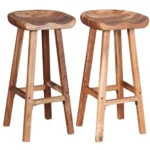 x2 Handmade Bar Stools - Solid Acacia Wood - 38 x 37 x 76cm