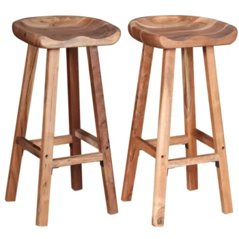 x2 Handmade Bar Stools - Solid Acacia Wood - 38 x 37 x 76cm