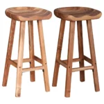 x2 Handmade Bar Stools - Solid Acacia Wood - 38 x 37 x 76cm