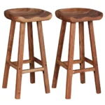 x2 Handmade Bar Stools - Solid Acacia Wood - 38 x 37 x 76cm