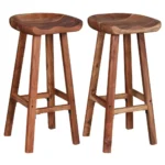 x2 Handmade Bar Stools - Solid Acacia Wood - 38 x 37 x 76cm