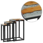 x3 Nesting Side Tables - Solid Teak Wood And Polyresin