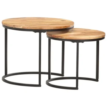 x2 Round Nesting Side Tables - Solid Acacia Wood