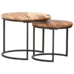 x2 Round Nesting Side Tables - Solid Acacia Wood