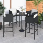 x4 Poly Rattan Bar Stools With Cushions - Black - 50 x 48 x 100cm