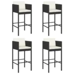 x4 Poly Rattan Bar Stools With Cushions - Black - 50 x 48 x 100cm