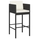 x4 Poly Rattan Bar Stools With Cushions - Black - 50 x 48 x 100cm