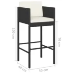 x4 Poly Rattan Bar Stools With Cushions - Black - 50 x 48 x 100cm