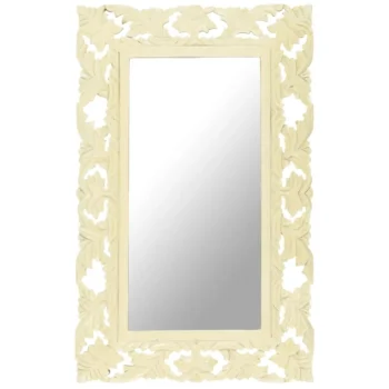 White Hand Carved Mirror - Solid Mango Wood - 80 x 50cm