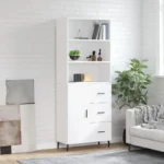 Modern Wooden Highboard - White - 69.5 x 34 x 180cm