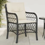 2 Black Poly Rattan Garden Chairs - Cream Cushion - 58.5 x 67 x 86cm