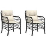 2 Black Poly Rattan Garden Chairs - Cream Cushion - 58.5 x 67 x 86cm