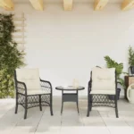 2 Black Poly Rattan Garden Chairs - Cream Cushion - 58.5 x 67 x 86cm