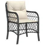 2 Black Poly Rattan Garden Chairs - Cream Cushion - 58.5 x 67 x 86cm