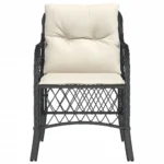 2 Black Poly Rattan Garden Chairs - Cream Cushion - 58.5 x 67 x 86cm